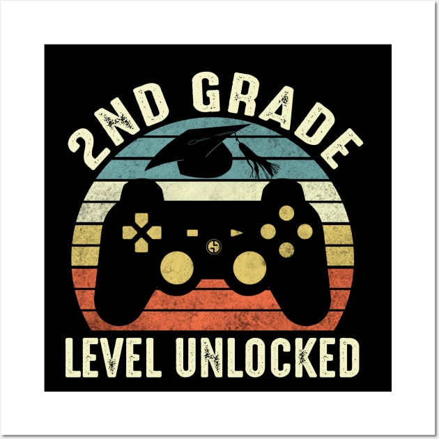 2nd Grade Level Unlocked Funny Gamer Shirt Back To School Video Gamer Wall Art by FONSbually